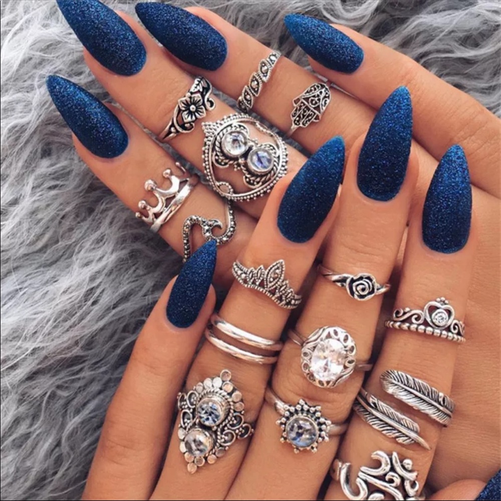 16Pcs /setBoho vintage silver color finger ring s